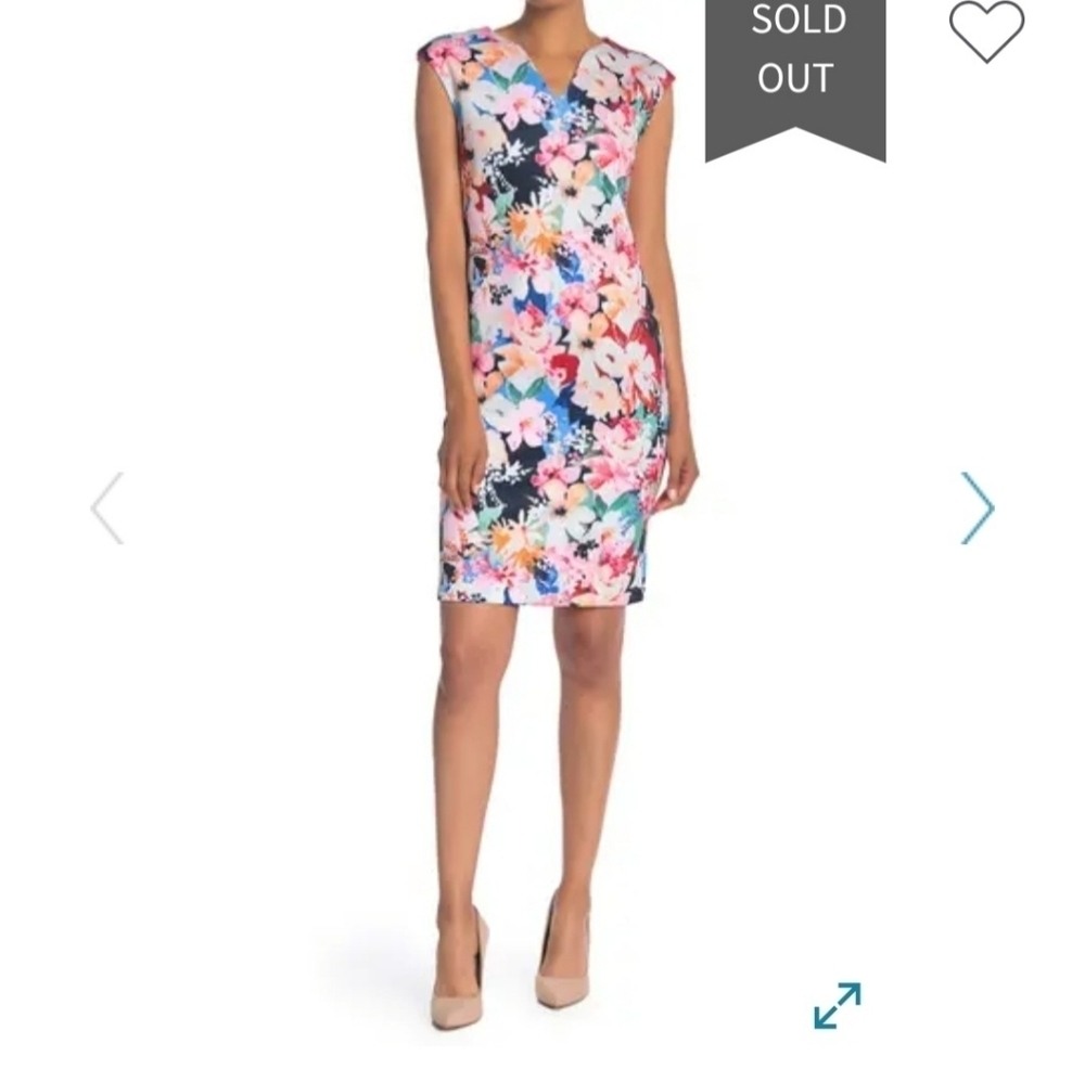 T TAHARI V neck scuba multicolor sleeveless dress